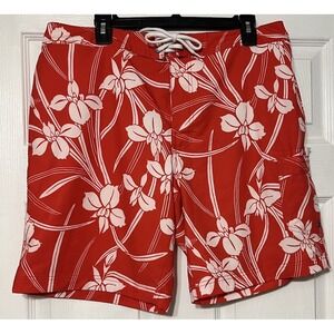 J. Crew Flex Swim Trunks Mens Hawaiian Floral‎ Surf Mesh Lined Drawstring Sz 34